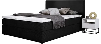 Produktbild von E-ZIMPAZ Boxspringbett SIMPLE 140x200 cm, Polsterbett mit Zwei Bettkasten, Komplett-Set mit Matratze und Topper, Doppelbett Cordstoff - Schwarz