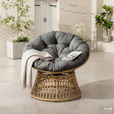 Produktbild von home24 Gartensessel - Metall / Polyrattan / Textil - Braun / Grau