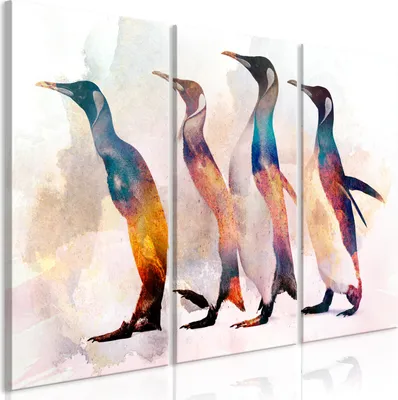 Produktbild von Italienischer Leinwand Leinwandbild - Penguin Wandering (3 Parts) 120x80 cm Tiere g-C-0264-b-e