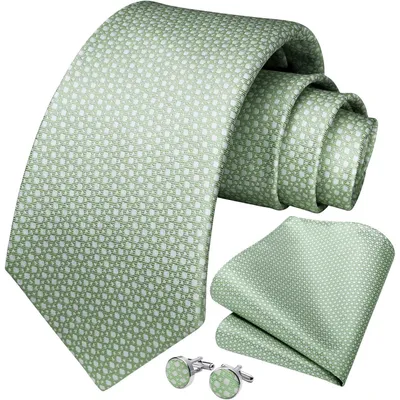 Immagine prodotto di Set da uomo composto da cravatta e fazzoletto da taschino, colore verde salvia