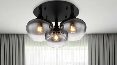 Produktbild von GLOBO Lampe-Serie Maxy - Deckenleuchte Rauchglas & mattschwarzes Metall - Durchmesser ca. 45 cm