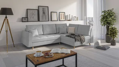 Produktbild von S-STYLE MÖBEL - Ecksofa mit Holzfüßen im skandinavischen Stil Marco aus Grau Luxusmicrofaser - Ottomane rechts - B/T/H: 231 cm/161 cm/81 cm
