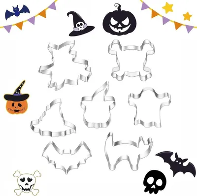 Halloween Ausstechformen Set von 7 Stück, Edelstahl Ausstechformen für Halloween Backen und Fondant Dekoration