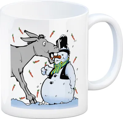Produktbild von Schneemann und Esel Humor Kaffeebecher