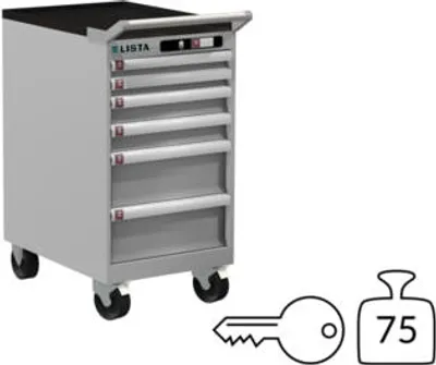 Produktbild von Lista Schubladenschrank - fahrbar - 78.427.020 - 840 x 411 x 572 mm (HxBxT) - 6 Schubladen - 75 kg - Key Lock - lichtgrau (RAL 7035)