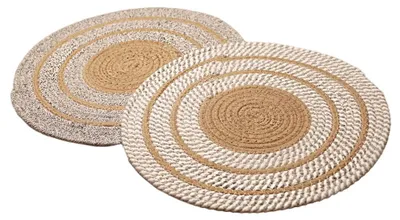 Platzset rund, 2er-Set, 38 cm, Grau/Weiß/Ocker