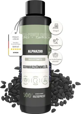 Produktbild von Alphazoo Premium Schwarzkümmelöl Hund Nager 250ml I Natürliches Futteröl Pet- Alphazoo Premium Schwarzkümmelöl Hund Nager 250ml I Natürliches Futteröl Pet