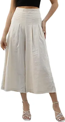 Produktbild von ASKSA Damen Palazzo Hose Leichte Weites Bein Hose Culottes Hosen mit Taschen Freizeithose Sommerhose, Aprikose, XL