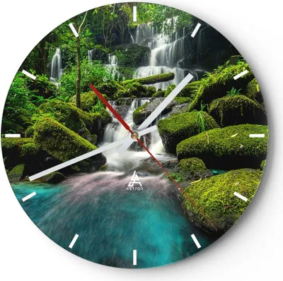 Produktbild von Wanduhr - Rund - Glasuhr - Park Wasserfall Wasser - 30x30cm - Schleichendes Uhrwerk - Lautlos - zum Aufhängen bereit - Dekoration Modern - Wanddekoration aus Glas - C3AR30x30-3754