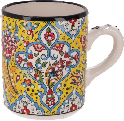 Produktbild von Handbemalter Türkischer Kaffeebecher, Orientalische Kaffeetasse - Gelb, Keramik, 10*12*8 cm, Küchenaccessoires, Sonstiges