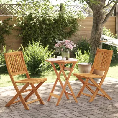Produktbild von 3-teiliges, klappbares Bistro-Set aus massivem Akazienholz, 60 x 60 x 75 cm, mit 2 Stühlen, platzsparend für Terrasse, Balkon und Garten, wetterfest und langlebig als Ess- und Loungesitzgruppe