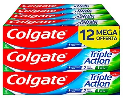 Produktbild von Colgate Triple Action 12 x 75 ml | Fluorid-Zahnpasta | Zahnpasta zum Schutz von Karies | hilft, die Zähne natürlich weiß zu halten | erfrischt den Atem | für die ganze Familie
