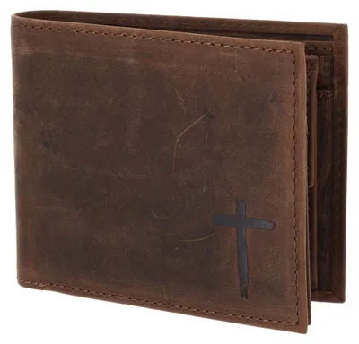 Produktbild von oxmox Leder Geldbörse Leather RFID Protect Querscheinbörse Freedom Cross Embossed Vintage Dark Brown dunkelbraun