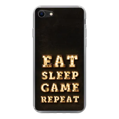 Produktbild von MuchoWow® Handyhülle Schutzhülle Hülle für iPhone 7 Spiele - Spiele - Zitate - Sprichwörter - Eat sleep game repeat Silikon Softcase Handy Hülle - Kartenhalter
