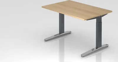 Produktbild von Schreibtisch Mika | Eiche | Graues Gestell poliert | BxT 120x80cm | Arbeitshöhe 65-85cm | höhenjustierbar, 1cm Raster | C-Fuß-Gestell | Rechteckform