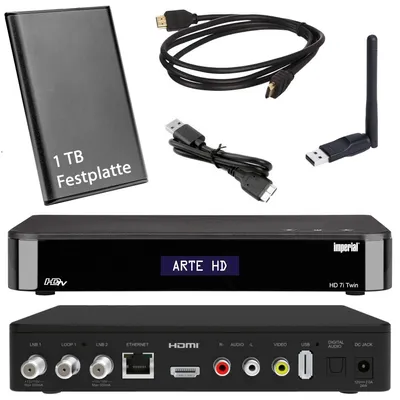 Produktbild von HD TWIN SAT RECEIVER - Imperial HD 7i mit 1TB Festplatte und W-Lan Stick (PVR, USB, LAN, W-Lan, HDMI) Mediacenter, Internetradio, Bluetooth 5.1, SAT IP Server/Client, Alphanumerisches Display