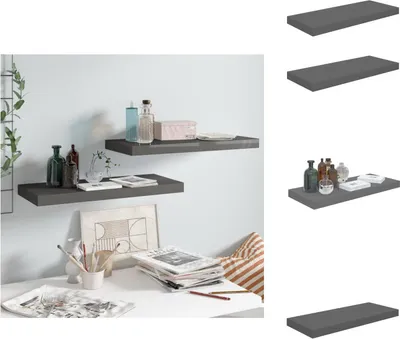 Obrázok produktu pre vidaXL Plávajúce police 2 ks. Vysokolesklá sivá 60x23,5x3,8 cm MDF - Nástenné police