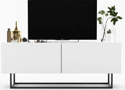 Produktbild von Loft TV-Schrank TV-Lowboard Enjoy Zweitürig Schwarze Metall Fußgestell Modern Lindner Möbel 120cm x 46cm x 35cm Farbe: Weiß matt - Weiß matt