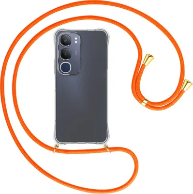 Produktbild von Handykette Backcover-Schutzhülle mit Band (Metall goldfarben) für Vivo Y19S 4G - neonorange