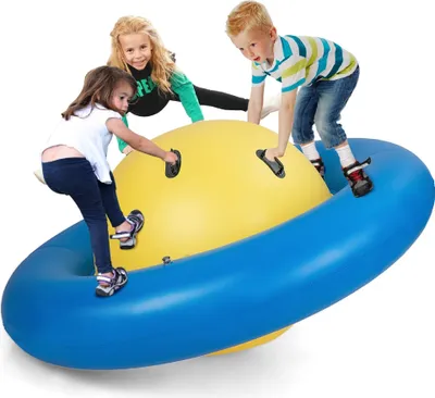 Produktbild von GOPLUS aufblasbare Kletterkuppel, aufblasbare Kuppelschaukelhüppe mit 6 Griffen bis zu 3 Kinder, 113kg belastbar, Roll- & Hüpfball, wippender Schaukelball für Kinder ab 5 Jahren (Blau + Gelb)