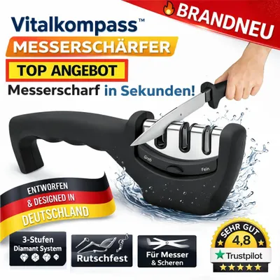 Produktbild von Vitalkompass™ Messerschärfer | Profi Messerschleifer | 3-Stufen Diamant System