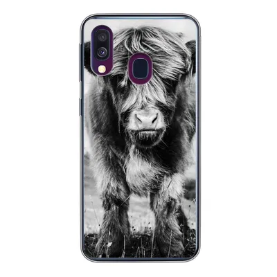 Produktbild von MuchoWow® Handyhülle Schutzhülle Hülle für Samsung Galaxy A40 Schottischer Highlander - Berg - Schwarz - Weiß Silikon Softcase Handy Hülle - Handy-Tasche