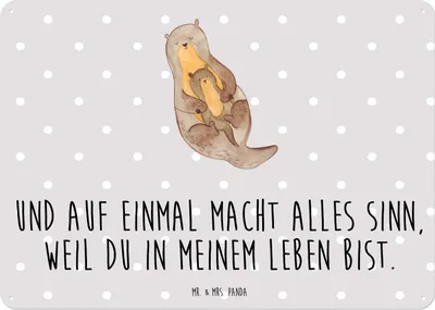 Produktbild von Mr. & Mrs. Panda tafel Otter Kind DIN A5 - Grau Pastell - Geschenk, Retro Blechschild, Mutter, Mama, Wandbild, Baby, Familie, Schild, Türschild, Geburt