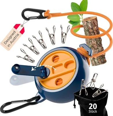 Image de Corde à linge sans fil - 10 m - pour balcon et camping - Bleu