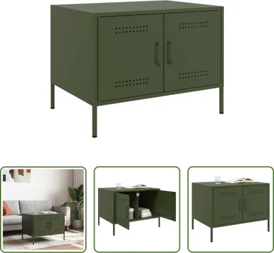 Imagen del producto de Mesa auxiliar "The Living Store", color verde oliva, dimensiones 68x50x50,5 cm, fabricada en acero laminado en frío