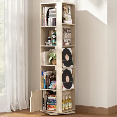 Produktbild von Yaheetech 360° drehbares Bücherregal, mit 5 Ebenen & 20 Fächern, Standregal 42×42×169 cm, Drehregal mit verstellbaren Einlegeböden, Hellbraun