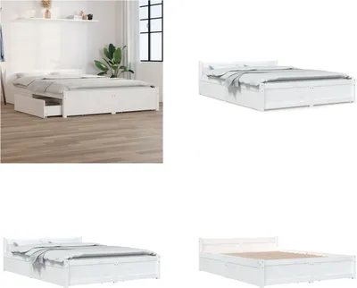 Produktbild von vidaXL Bett mit Schubladen Weiß 160x200cm - Bettrahmen - Bettgestell - Bett - Holzbett