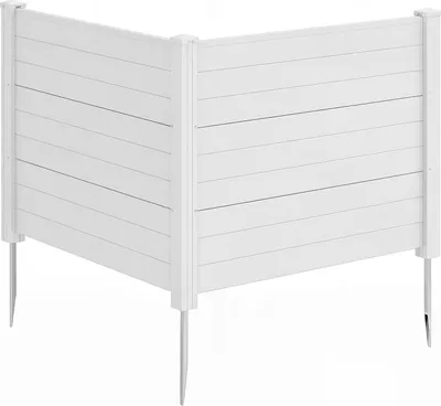 Produktbild von COSTWAY 2-tlg. Gartenzaun 122x95cm, Zaun mit 3 Pfählen, freistehender Sichtschutz aus PP & verzinktes Metall, Steckzaun Lamellenzaun Weiß