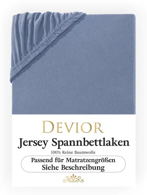 Produktbild von Devior Jersey Spannbettlaken 90x200cm - 100x200cm rauchblau Bettlaken 100% Baumwolle bis 22cm Matratzenhöhe Gummizug