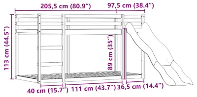 Zdjęcie produktu dla vidaXL Łóżko piętrowe ze zjeżdżalnią i zasłonami biało-czarne 90x200 cm