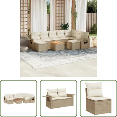 Produktbild von The Living Store 10-tlg. Garten-Sofagarnitur mit Kissen Beige Poly Rattan