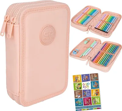 Produktbild von COOLPACK 2-fache Federtasche Federmappe Federmäppchen Pastel Powder Peach 34-teilig Schüleretui Stifte und Pinsel inkl. Aufgabenheft Federbox Etui Stiftetasche Schlamper-Etui Schul-Etui