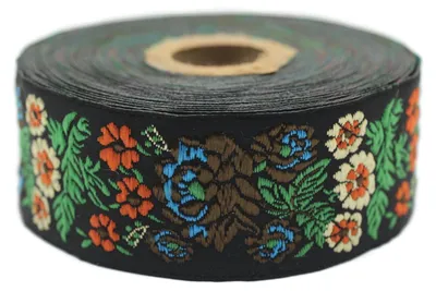 Jacquard-Webband Geheimnisvoller Garten, braun-grün, 10 m x 35 mm, Polyester