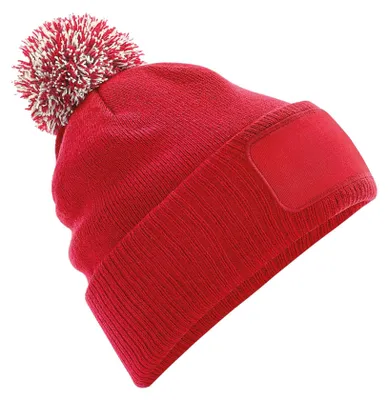 Image de Bonnet à pompon unie Beechfield Snowstar, imprimable FK1521 (taille unique) (rouge/blanc naturel)