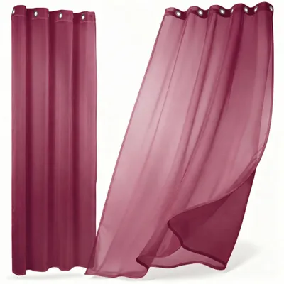 Image de Beautex Gardine Dolly, rideau transparent, disponible avec des options de fixation à volants ou à œillets, dimensions et couleur au choix, 140x240 cm, couleur bordeaux