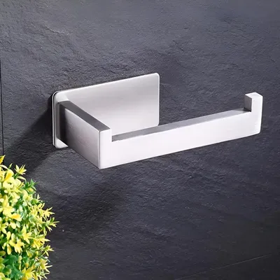 Image de Porte-papier hygiénique, sans perçage, acier inoxydable, bandes adhésives, 14 x 6,5 x 4,5 cm (argent)