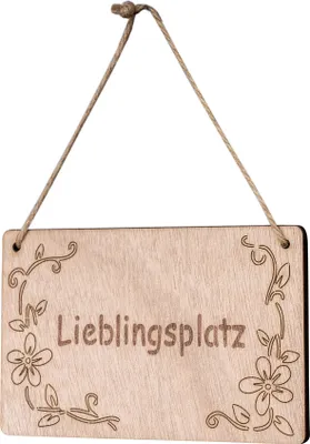 Produktbild von Schild Lieblingsplatz 13x8cm Birkenholz Holzschild Blumen Deko Holz Anhänger