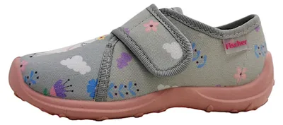 Image de Fischer : Chaussures de marque, modèle Boogy, chaussures pour enfants, chaussures d'intérieur pour filles, couleur grise, style décontracté