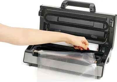 Immagine prodotto di Confezionatrice sottovuoto 20 l/min, saldatura regolabile (130 W, 230 V, 76 dB) con 2 rulli di saldatura