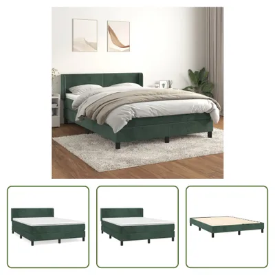Produktbild von The Living Store Boxspringbett mit Matratze Dunkelgrün 140x190 cm Samt