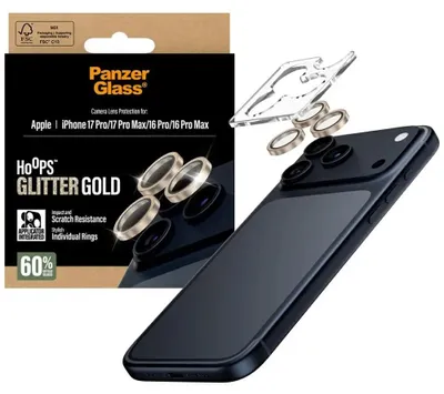 Immagine prodotto di PanzerGlass ® Hoops® Camera Lens Protector Glitter Gold iPhone 17 Pro | iPhone 17 Pro Max | iPhone 16 Pro | 16 Pro Max