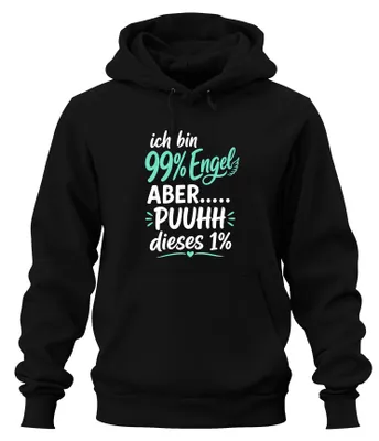 Obrázok produktu pre Som 99% anjel, ALE... tento slogan, mikina s kapucňou, čierna, veľkosť L