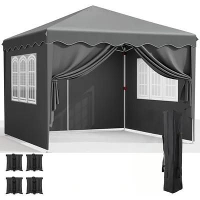 Obrázek produktu pro Zahradní pavilón 3x3 metry, vodotěsný, s UV ochranou 50+, materiál 420D Oxford, šedá barva, se bočními stěnami