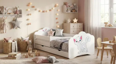 Produktbild von Happy Babies Kinderbett - Mit Matratze & Schublade und Rausfallschutz, 80x160, Mädchen Kinderbetten & Jugendbett Jungen Kids Bed
