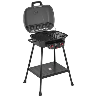 Produktbild von Royal Gourmet 2-Brenner Gasgrill, 5 kW Standgrill mit Grillplatte und Grillrost, Outdoor Gasgrill für Balkon, Terrasse, Camping