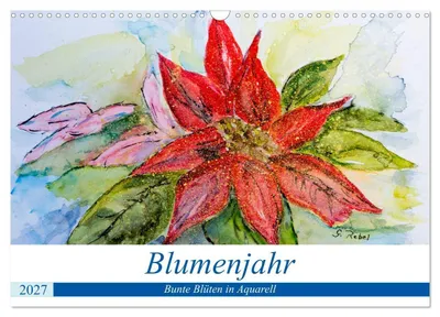 Produktbild von Blumenjahr - Bunte Blüten in Aquarell (Wandkalender 2027 DIN A3 quer), CALVENDO Monatskalender